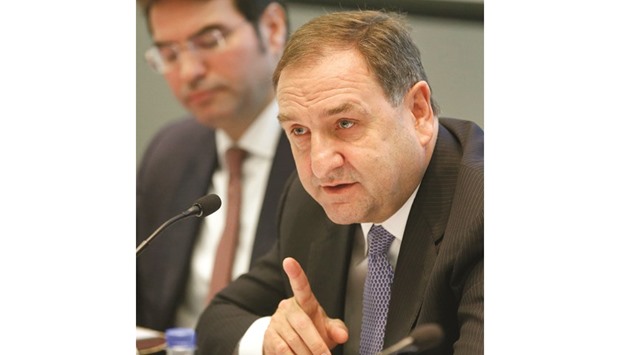 EFG International CEO Joachim Straehle (right) addressing a news conference in Zurich yesterday. u201cBy combining the complementary strengths of BSI and EFG, we are forming a leading global private bank with strong roots in all language regions of Switzerland,u201d Straehle said.