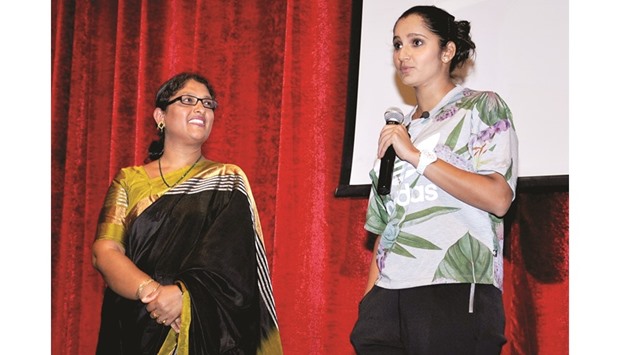 SPEECH: Sania Mirza speaks to the students with Principal Asna Nafees by her side.