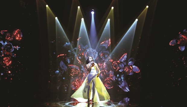 Crimean Tatar singer Susana Jamaladinova, known as Jamala, performs during the Ukrainian national qualification for the Eurovision Song Contest outside Kiev on Sunday night.