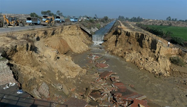 A damaged portion of the Munak canal, which supplies water to New Delhi