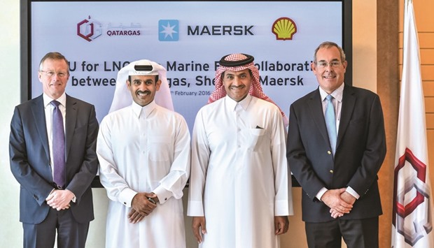 Left to right: Andersen, al-Kaabi, Khalid and Leek after signing the agreement at the Qatargas head office.