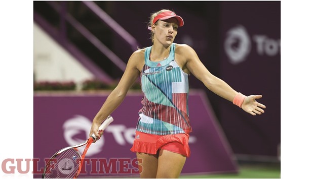 German top seed Angelique Kerber reacts to a lost point during her Qatar Total Open second round match against Chinau2019s Zheng Saisai yesterday. PICTURE: Noushad Thekkayil