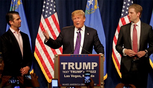 Republican presidential candidate Donald Trump surrounded by his family declares victory