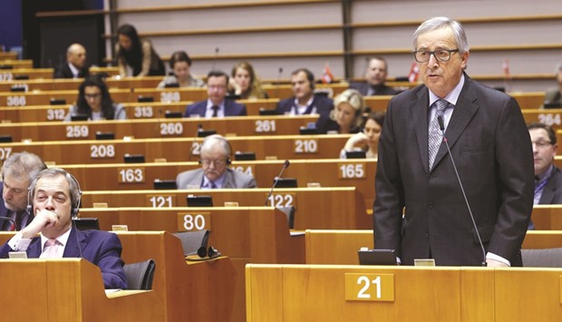 European Commission president Jean Claude Juncker addressing the European Parliament  on the outcome of the u201cBrexitu201d summit, in Brussels yesterday.