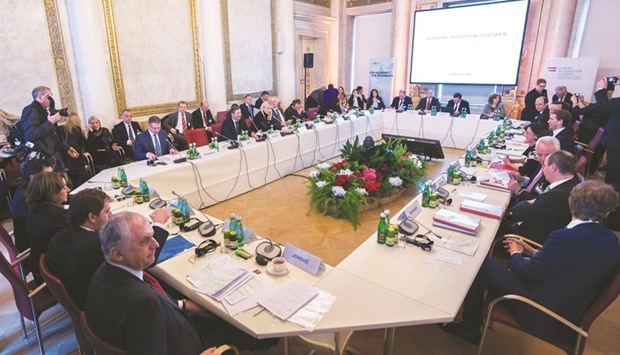 Foreign and interior ministers of west Balkan countries and Austria meet at the u2018Managing Migration togetheru2019 conference at the Austrian interior ministry in Vienna.