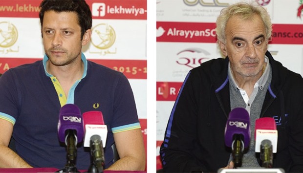 Lekhwiyau2019s assistant coach Bruno Oliviera and Al Rayyan head coach Jorge Fossati (right).