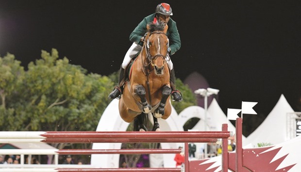 Moroccou2019s Abdelkebir Ouaddar, riding Quickly de Kreisker, in action during the CSI5* Table A, Against the clock, 150cm, yesterday. PICTURES: Garsi Lotfi