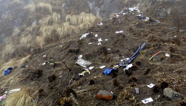 Wreckage of Twin Otter plane, operated by private Tara Air, in Nepal
