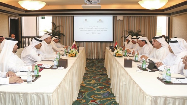 The Qatari delegation headed by the Minister of Economy and Commerce, HE Sheikh Ahmed bin Jassim bin Mohamed al-Thani, attending the Qatar-UAE Economic Forum in Abu Dhabi.