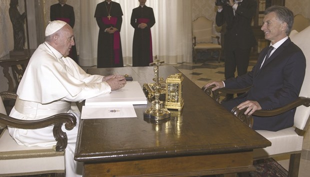 Pope Francis with Macri during the latteru2019s visit to the Vatican.