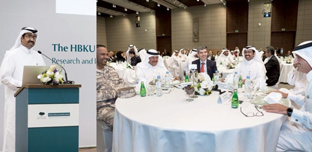HE Dr Mohamed bin Saleh al-Sada, Minister of Energy and Industry. Right: HE the Minister of Energy and Industry Dr Mohamed bin Saleh al-Sada and some of the senior officials at the HBKU Community Leaders Forum.