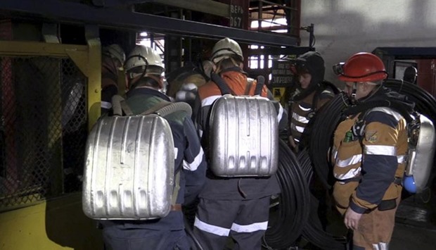 Mine rescuers are seen at the Severnaya coal mine in Vorkuta, Russia.