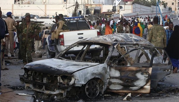 The scene of a car bomb attack in Mogadishu.