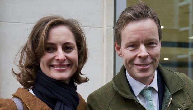 George Bingham, the only son of the infamous British aristocrat Lord Lucan, and his wife Anne-Sofie Foghsgaard, leave the High Court in central London on Wednesday.