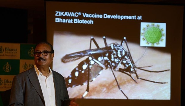 Chairman of Bharat Biotech Krishna Ella announces the Bharat Biotech programme on the Zika virus at a press conference in Hyderabad on Wednesday.