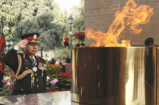 Nepalese army chief General Rajendra Chhetri paying homage at Amar Jawan Jyoti in New Delhi.