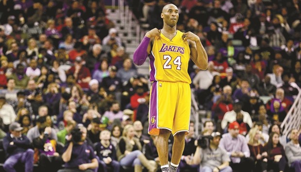 Los Angeles Lakers forward Kobe Bryant (24) reacts against the New Orleans Pelicans during the second quarter.