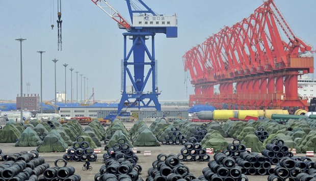 Steel coils are seen for export at a port in Yingkou, Liaoning province. Chinau2019s exports are expected to have declined 1.9% in January from a year earlier, after slipping 1.4% in December, a Reuters poll showed yesterday.