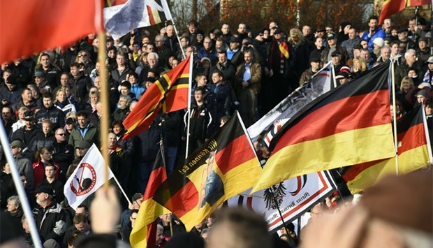 Supporters of the Pegida movement (Patriotic Europeans Against the Islamisation of the Occident) gather in Dresden, eastern Germany. AFP