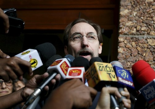 UN High Commissioner for Human Rights Zeid Rau2019ad al-Hussein speaking to the media before leaving his hotel to meet Sri Lankan politicians and diplomats in Colombo yesterday.