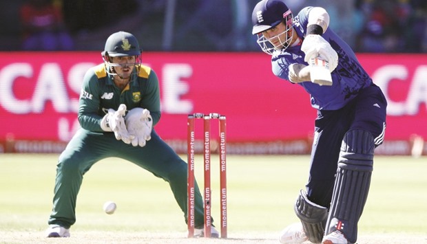 Englandu2019s Alex Hales plays a shot during the second One Day International cricket match against South Africa in Port Elizabeth yesterday.