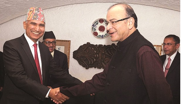Nepal Finance Minister Bishnu Prasad Paudel calls on Indiau2019s Finance Minister Arun Jaitley in New Delhi yesterday.