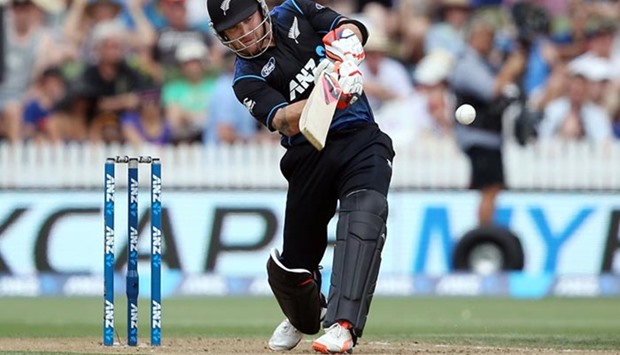 Brendon McCullum plays a shot during the third one-day international at Seddon Park in Hamilton on Monday.