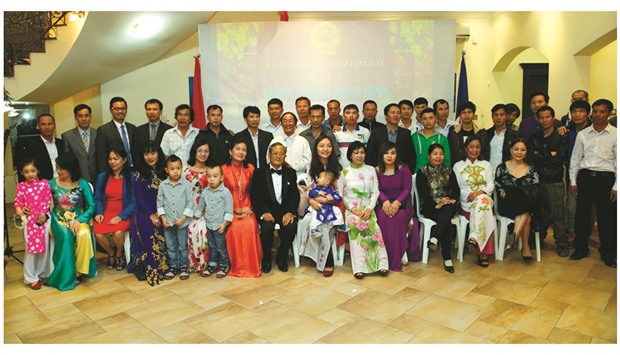 Vietnamese ambassador Nguyen Hoang flanked by community members during a celebration. PICTURE: Jayaram
