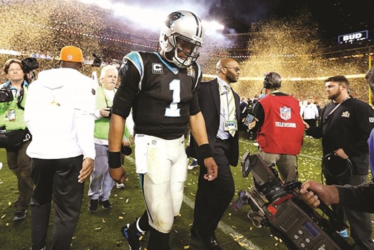 File picture of Carolina Panthers quarterback Cam Newton walking off the field after losing to the Denver Broncos in Super Bowl 50.