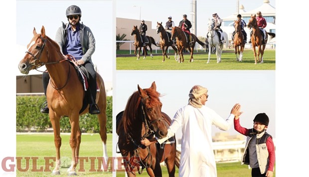 Qatar Racing and Equestrian Club (QREC) general manager Nasser Sherida al-Kaabi, other officials and general public take part in the National Sport Day activities at the QREC yesterday. PICTURES: Juhaim