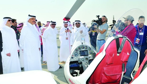 HE the Minister of Transport and Communications Jassim Seif Ahmed al-Sulaiti, HE the Minister of Municipality and Environment Mohamed bin Abdullah al-Rumaihi and other dignitaries at the 10th Al Khor Fly in Day 2017 on Friday. PICTURE: Jayan Orma.