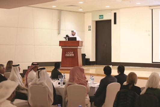 Dr Khalid bin Ibrahim al-Sulaiti addressing the Strategic Leadership Forum at Katara-the Cultural Village.