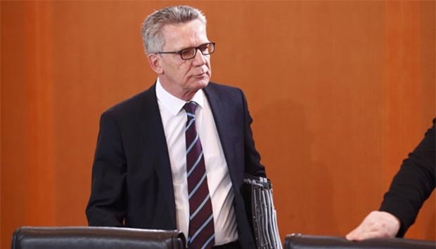 German Interior Minister Thomas de Maiziere attends the weekly cabinet meeting at the Chancellery in Berlin on Wednesday.