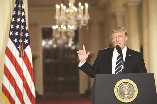 US President Donald Trump speaks at the White House in Washington DC.