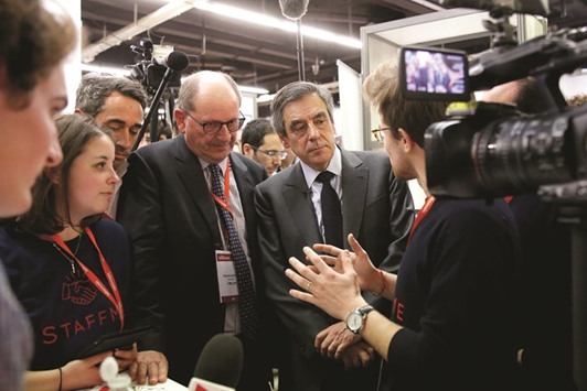 Francois Fillon visits the Salon des Entrepreneurs (Entrepreneurship fair) in Paris, France.