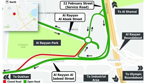 Ashghal has said a diversion will be in place from February 15 for six weeks weeks.