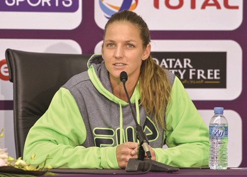 Karolina Pliskova speaks during a press conference at Qatar Total Open yesterday. PICTURE: Noushad Thekkayil