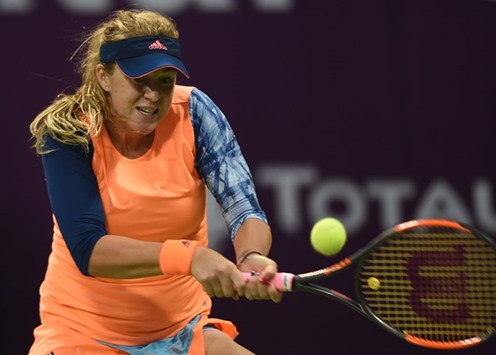 Anastasia Pavlyuchenkova in action against Jelena Jankovic during their first round match at the Qatar Total Open yesterday. PICTURE: Noushad Thekkayil