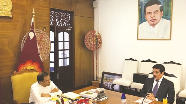 Sri Lankan President Maithripala Sirisena with Dr Hamad bin Abdulaziz al-Kuwari in Colombo.