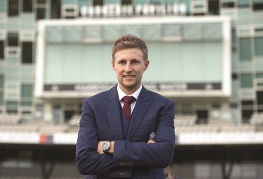 Englandu2019s newly-announced cricket Test captain Joe Root poses at Headingly stadium in Leeds. (AFP)