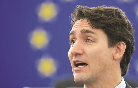 Canadau2019s Prime Minister Justin Trudeau addresses the European Parliament in Strasbourg, France. Trudeau alluded to protectionist sentiment in North America and Europe throughout his Strasbourg speech, saying concerns among voters are u201cvalidu201d but urged policy makers not to rip up the trade links that have taken years to negotiate.