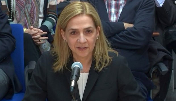 Spain's Princess Cristina testifies in court in this still image taken from video, in Palma de Mallorca, Spain, March 3, 2016.