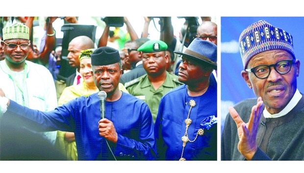 Osinbajo: ensuring there is no power vacuum. Right: Buhari ... on extended medical leave.