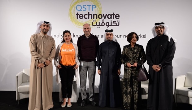 Joy Ajlouny, Dr Maher Hakim and Dr Khalid M al-Ali with technovate attendees.