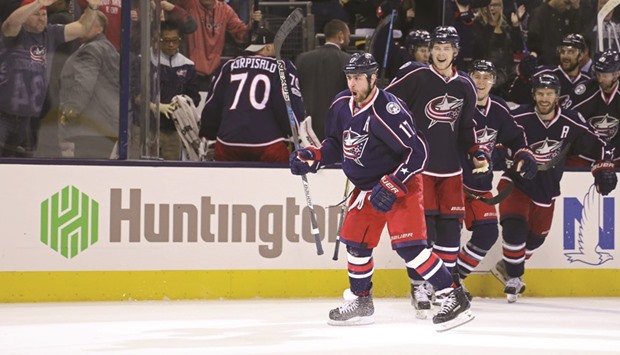 Columbus Blue Jackets center Brandon Dubinsky (No 17) reacts to scoring the game winning goal against the Pittsburgh Penguins in the overtime. PICTURE: USA TODAY Sports
