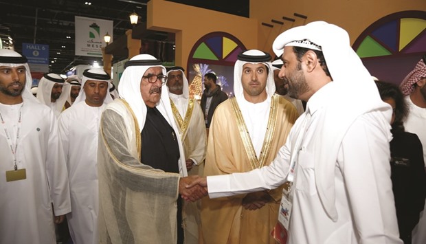 Dubai Deputy Ruler Hamdan bin Rashid al-Maktoum being greeted at the Qatar Pavilion at the recent Middle East Electricity (MEE) exhibition in Dubai.