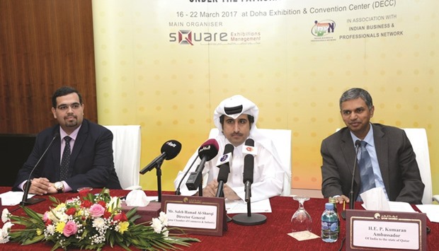 From right: Kumaran, al-Sharqi and Malhotra disclose Qatar Chamberu2019s support to Indiana.