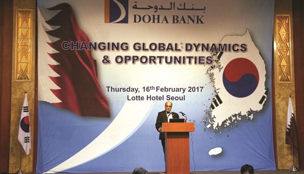 Seetharaman delivers a speech during a knowledge sharing session held in Seoul.