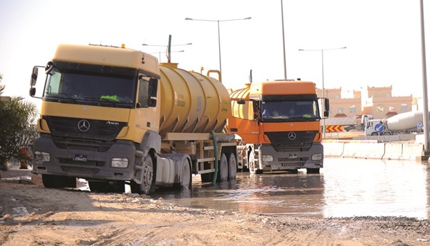 Tankers drain out rainwater from a neighbourhood in Doha. PICTURE: Ram Chand