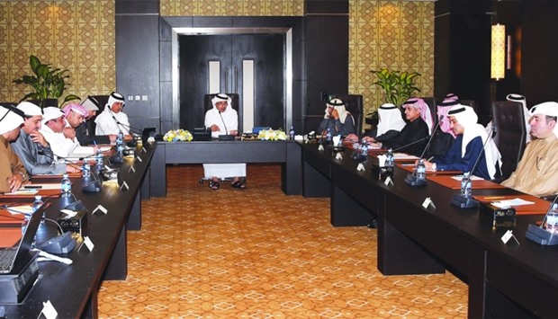 HE the Prime Minister and Interior Minister Sheikh Abdullah bin Nasser bin Khalifa al-Thani chairing a meeting with representatives of the private sector and businessmen in the presence of Ministers